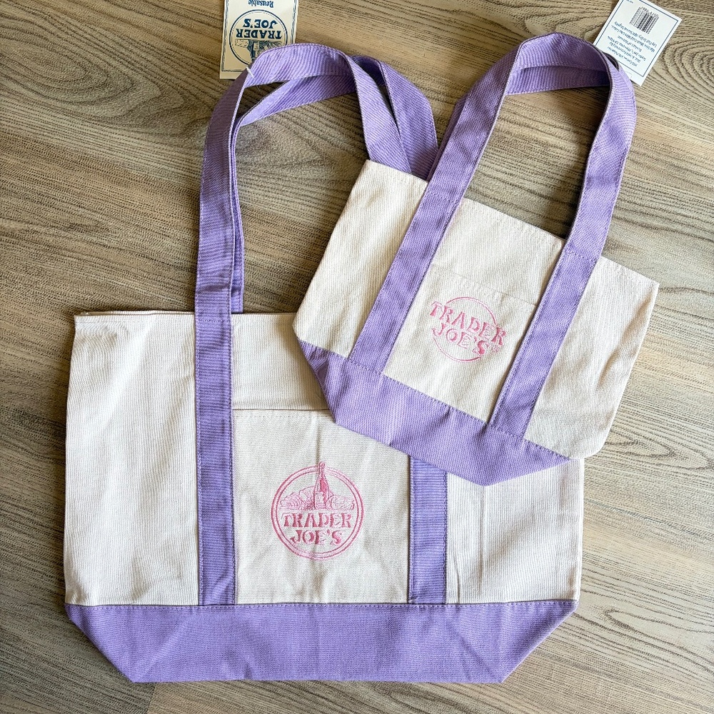 Trader Joe's Lavender Totes! One Large One Mini Set! Limited Just Released!